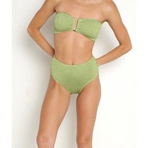 BOND-EYE Palmer High Waist Bikini Bottom Womens One Size Citron Shimmer Swim NWT